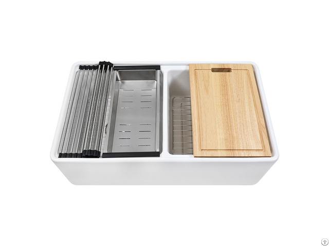 33x19 Porcelain Kitchen Workstation Sink Wt Accessories Pk D031