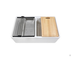 33x19 Porcelain Kitchen Workstation Sink Wt Accessories Pk D031
