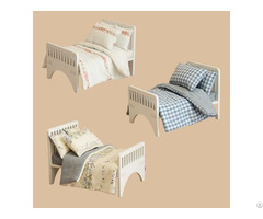Miniature Wooden Bed With Fabric Bedings