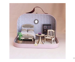 Dollhouse In Suitcase With Wooden Bedroom