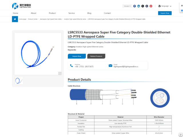 Lsrc5533 Aerospace Super Five Category Double Shielded Ethernet Ld Ptfe Wrapped Cable