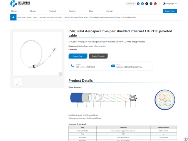 Lsrc5604 Aerospace Five Pair Shielded Ethernet Ld Ptfe Jacketed Cable
