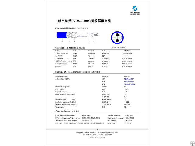 Lsrc3303 Aerospace Lvds 120Ω Star Quad Shielded High Speed Data Cable