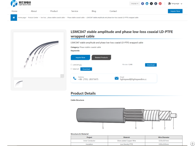 Lsmc047 Stable Amplitude And Phase Low Loss Coaxial Ld Ptfe Wrapped Cable