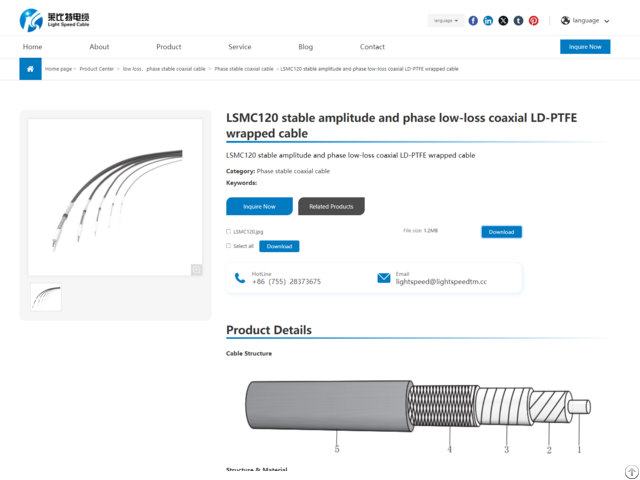 Lsmc120 Stable Amplitude And Phase Low Loss Coaxial Ld Ptfe Wrapped Cable