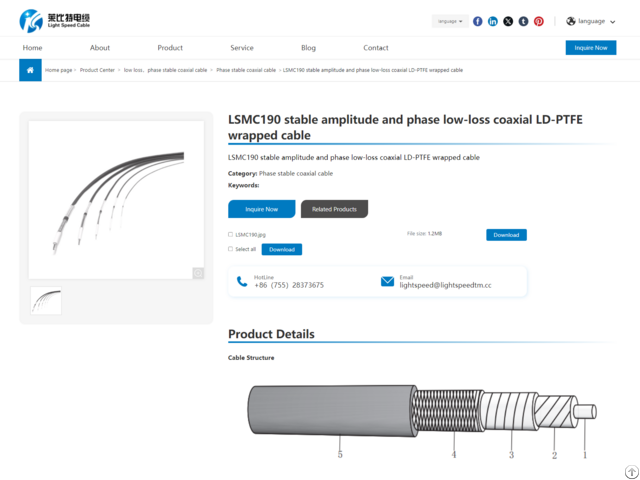 Lsmc190 Stable Amplitude And Phase Low Loss Coaxial Ld Ptfe Wrapped Cable