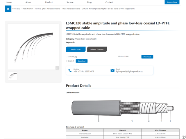 Lsmc320 Stable Amplitude And Phase Low Loss Coaxial Ld Ptfe Wrapped Cable