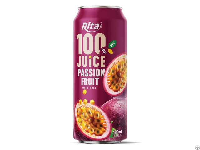 Rita 100% Juice Passion Fruit With Pulp 490ml Can Zesty Tropical Drink