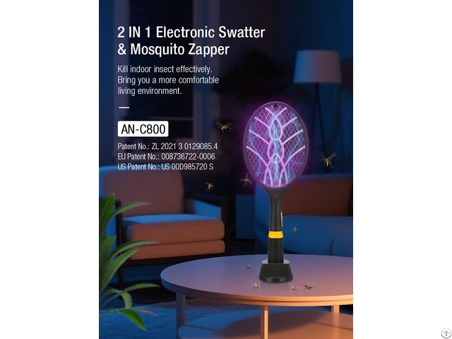 Electronic Bug Zapper Racket Hand Mosquito Swatter Electrical Batteries Solid Abs