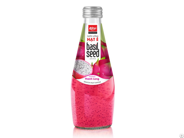Rita Basil Seed Drink With Dragon Fruit Flavor 290ml Glass Bottle
