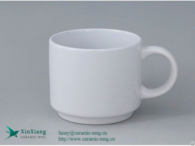 White Large Stackable Ceramic Coffee Mugs With Logo