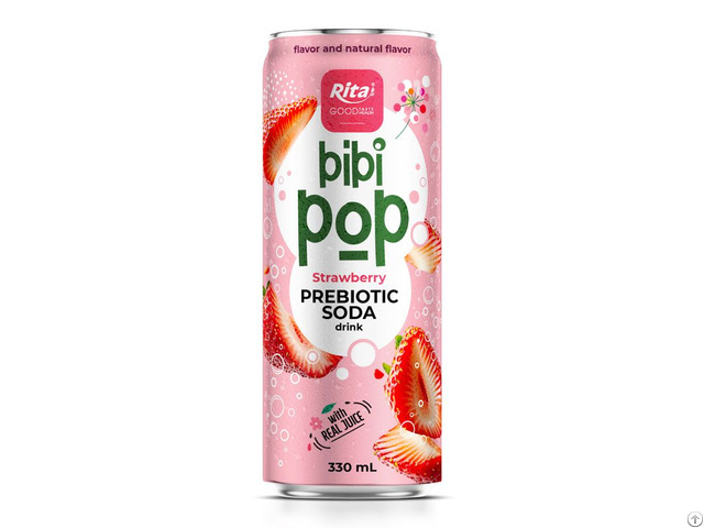 330ml Cans Bibi Pop Prebiotic Soda Drink With Real Strawberry Juice