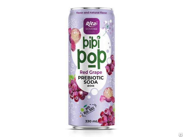 330ml Cans Bibi Pop Prebiotic Soda Drink With Real Red Grape Juice