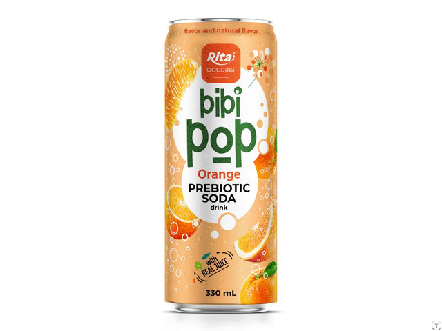 330ml Cans Bibi Pop Prebiotic Soda Drink With Real Orange Juice