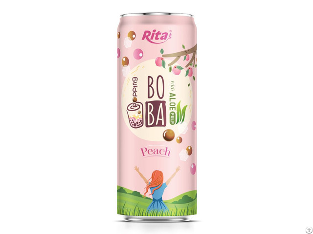 330ml Sleek Can Boba Drink With Aloe Pulp Peach Flavor