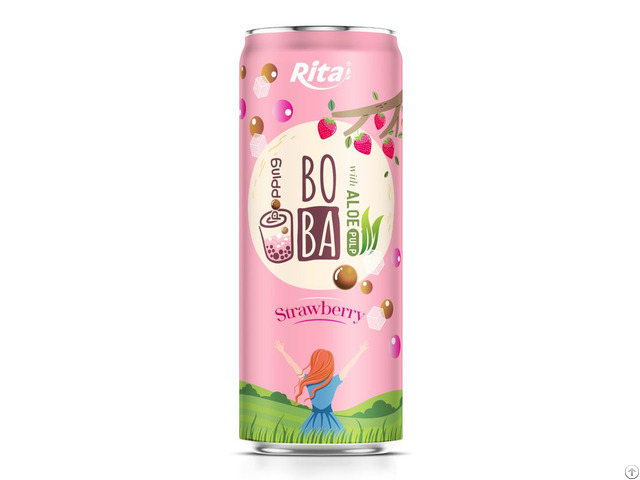 330ml Sleek Can Boba Drink With Aloe Pulp Strawberry Flavor