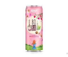 330ml Sleek Can Boba Drink With Aloe Pulp Strawberry Flavor