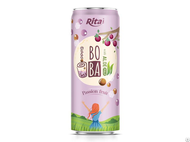 330ml Sleek Can Boba Drink With Aloe Pulp Passion Fruit Flavor