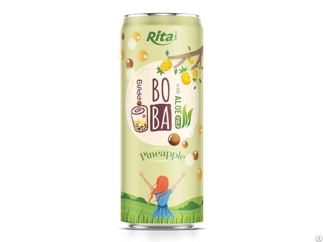 330ml Sleek Can Boba Drink With Aloe Pulp Pineapple Flavor