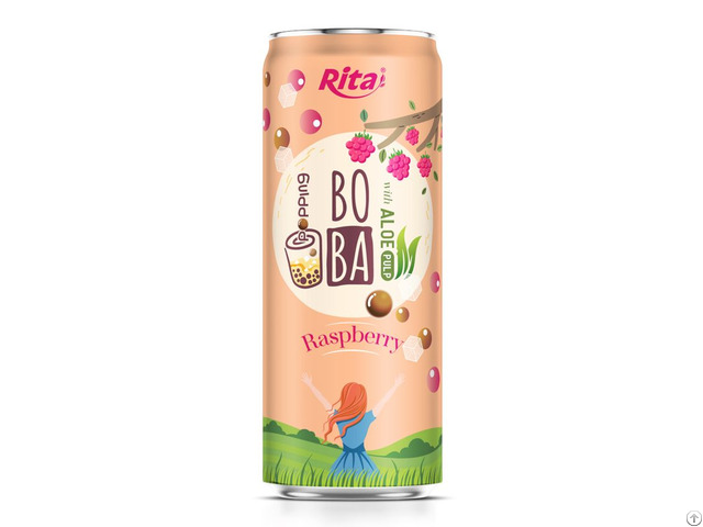 330ml Sleek Can Boba Drink With Aloe Pulp Raspberry Flavor