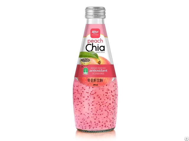 290ml Glass Bottle Chia Seed Drink With Peach Flavor Healthy Beverage Supplier Vietnam