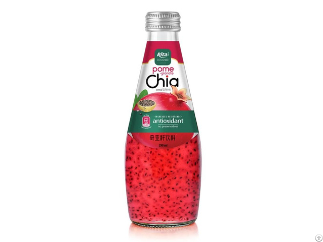 290ml Glass Bottle Chia Seed Drink With Pomegranate Flavor Premium Beverage Vietnam