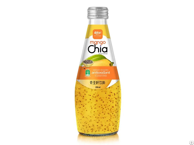290ml Glass Bottle Chia Seed Drink With Mango Flavor Refreshing Beverage Vietnam