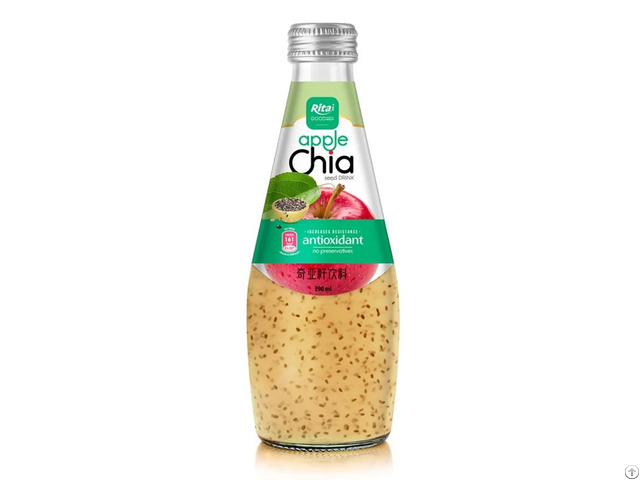 290ml Glass Bottle Chia Seed Drink With Apple Flavor Refreshing Beverage Vietnam