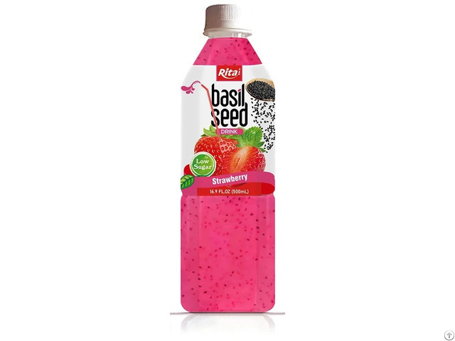 500ml Pet Bottle Basil Seed Drink With Strawberry Flavor Low Sugar Refreshing Beverage Vietnam