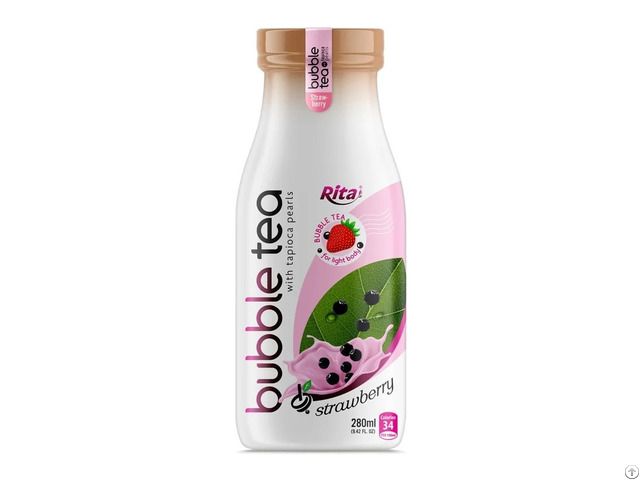 280ml Glass Bottle Strawberry Bubble Tea With Tapioca Pearls Ready To Drink Beverage Vietnam