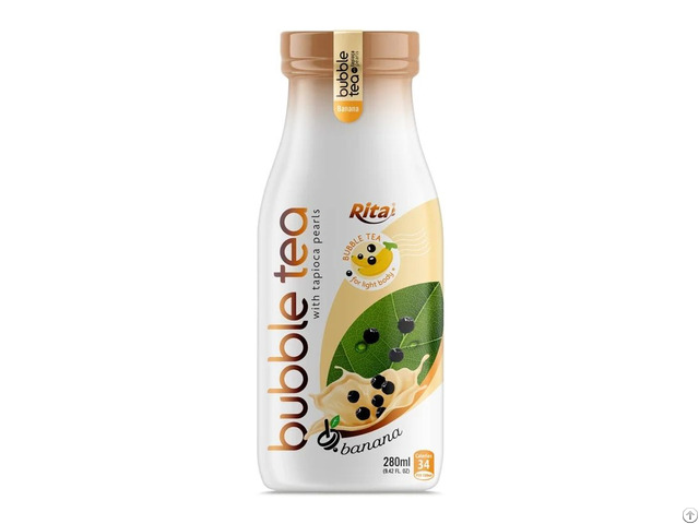 280ml Glass Bottle Banana Bubble Tea With Tapioca Pearls Ready To Drink Beverage Vietnam