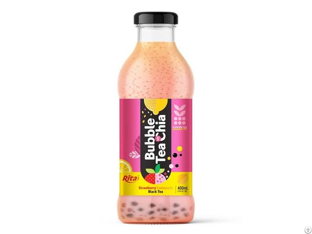 400ml Glass Bottle Chia Bubble Tea With Strawberry Lemonade Flavor Refreshing Beverage Vietnam