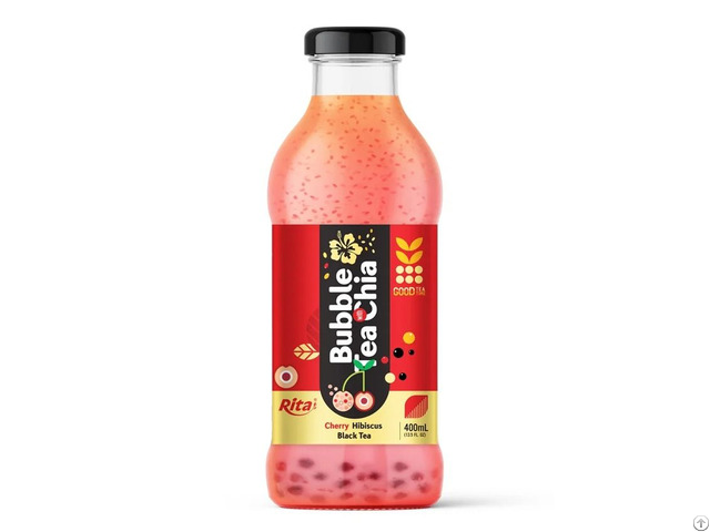 400ml Glass Bottle Chia Bubble Tea With Cherry And Hibiscus Flavor Refreshing Beverage Vietnam