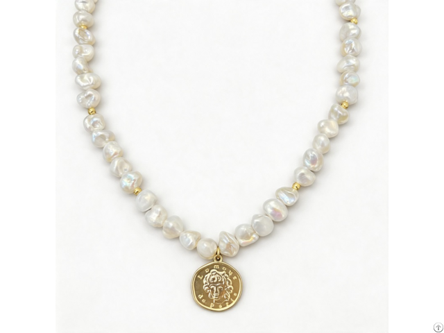 14k Gold Baroque Pearl Choker Necklace