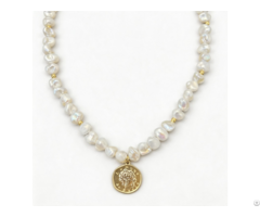 14k Gold Baroque Pearl Choker Necklace