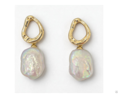 14k Gold Earrings With Baroque Pearls 4cm