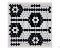 Black And White Hexagon Recycled Glass Flower Mosaic