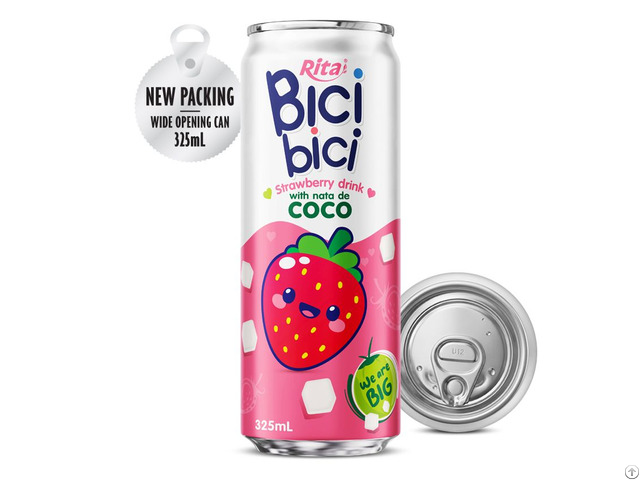 Bici 325ml Strawberry Drink With Nata De Coco Wide Opening Can