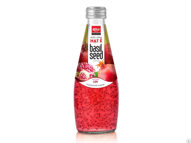 Fresh 290ml Glass Bottle Basil Seed Drink With Pomegranate Flavor