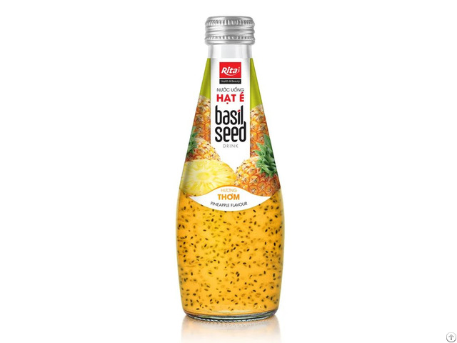 Fresh 290ml Glass Bottle Basil Seed Drink With Pineapple Flavor