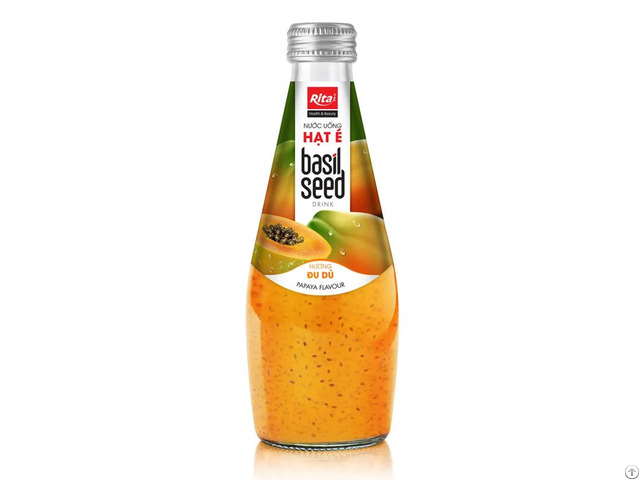 Natural Basil Seed Drink With Papaya Flavor 290ml Glass Bottle