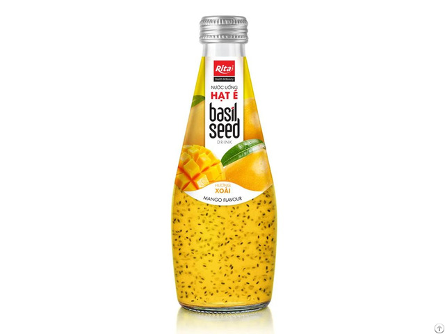 High Quality 290ml Glass Bottle Basil Seed Drink With Mango Flavor