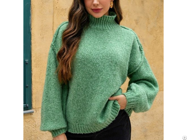 Ladies Light Blue High Neck Pullover Sweater