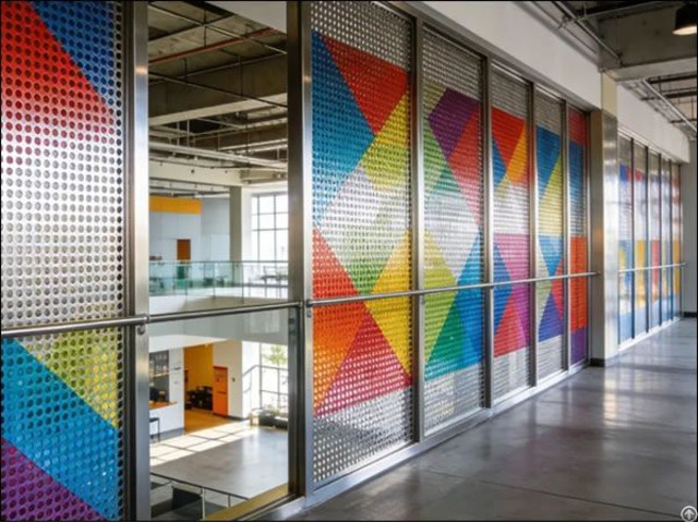 Geometric Multi Pattern Perforated Metal Partition Walls For Interior Space Division