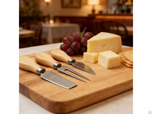 4pcs Oak Wood Cheese Knife Set With Board