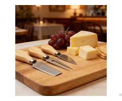 4pcs Oak Wood Cheese Knife Set With Board