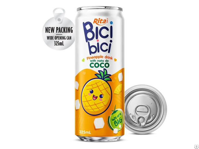 Bici 325ml Pineapple Drink With Nata De Coco Wide Opening Can Oem Supply From Vietnam