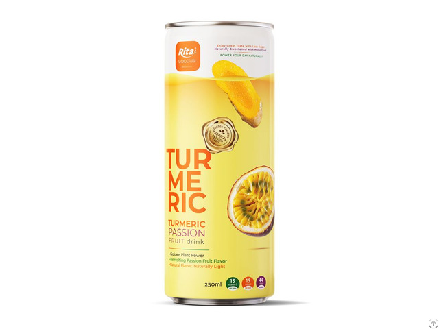 Rita Less Sugar Turmeric Passion Fruit Drink 250ml Slim Can