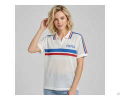 Unisex White Base Red Blue Striped 100% Polyester Mesh Polo Sports Jersey