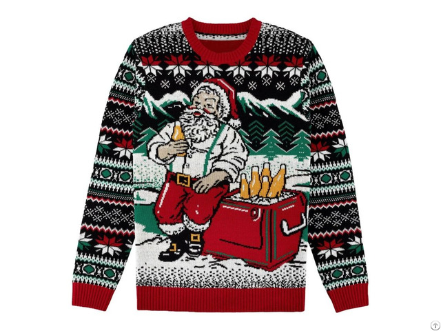 Unisex Ugly Christmas Sweater Round Neck Jacquard Long Sleeve Knit Funny Quirky Pullover Top